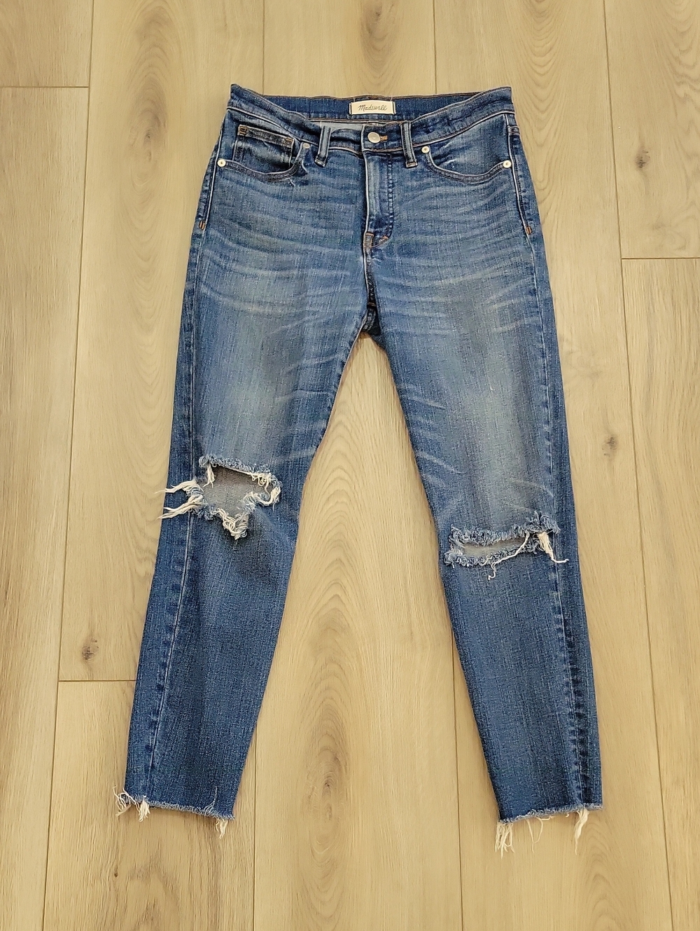 Madewell High Rise Skinny Skinny Crop Blue Ripped Ankle Jeans